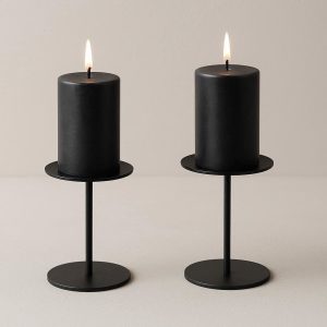 11 Minimalist Black Metal Pillar Candle Holder Set of Two