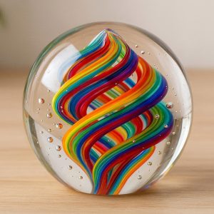 Hand Blown Glass Paperweight with Colorful Swirls Home Decor